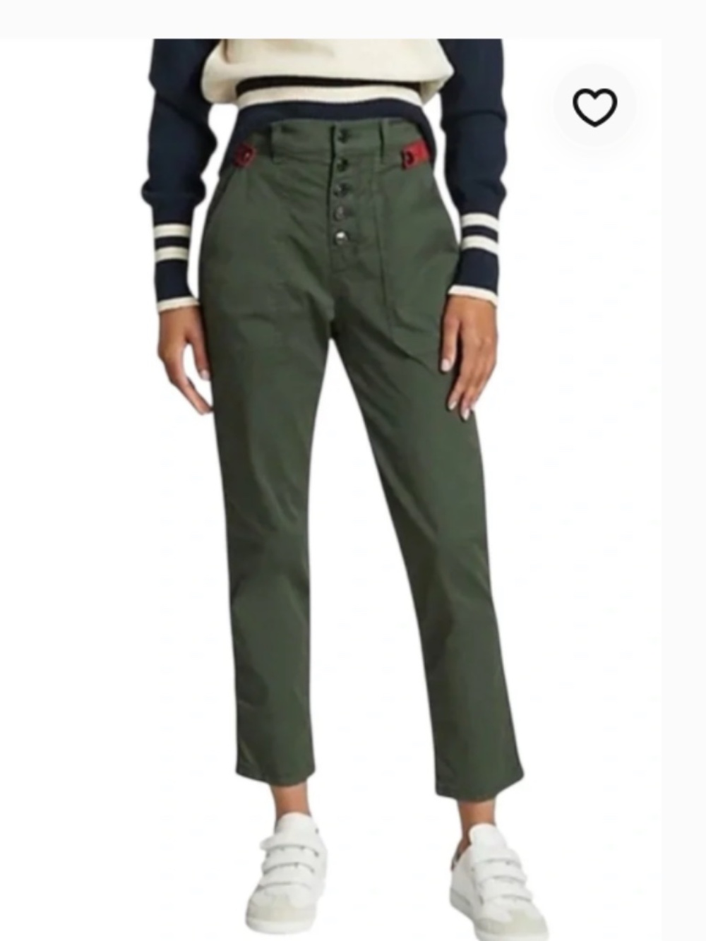 Veronica Beard Arya Straight High Rise Jeans Size 27 Olive Green Red Trim
